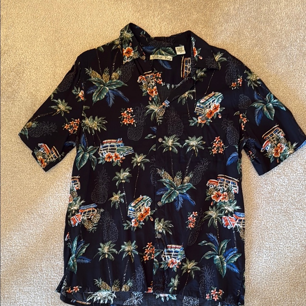 Black Casual Button Down Shirt with Tropical Print